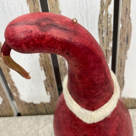 Handmade Santa Gourd Christmas Holiday Red With Stem 8” Rustic farmhouse - Picture 3 of 7